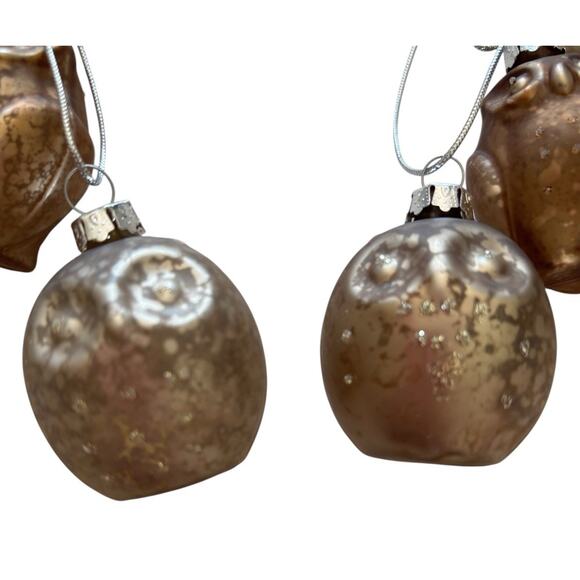 6 Christmas Ornament Glass Owl Cluster Raz Imports Silver Copper Gold Antiqued - Picture 4 of 10